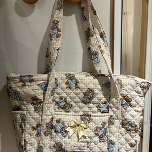 Moon Wade Quilted Tote Bag with Bear Print